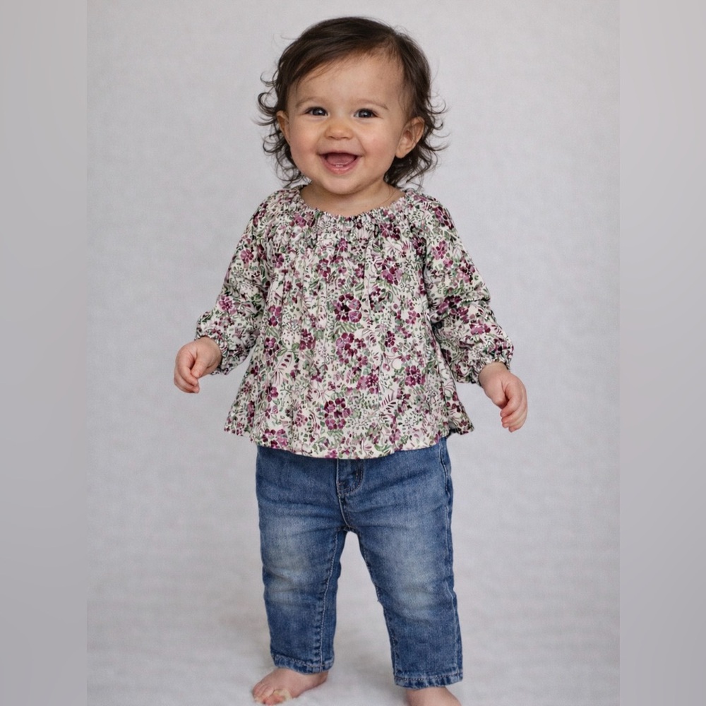 GAP Baby Girls Floral Top & Denim Jeans 2 Piece Set Size 6-12M